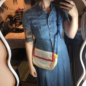 Retro charm White colorful leather crossbody bag purse